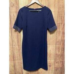 Karl Lagerfeld size 6 Navy Blue Shift Dress Polka Dot Pearl accents business
